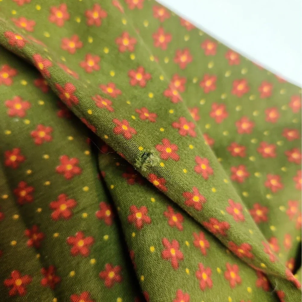 Handmade 1970s Green Red Flower Kitchen Window Curtain Set Cottage Farmhouse VTG